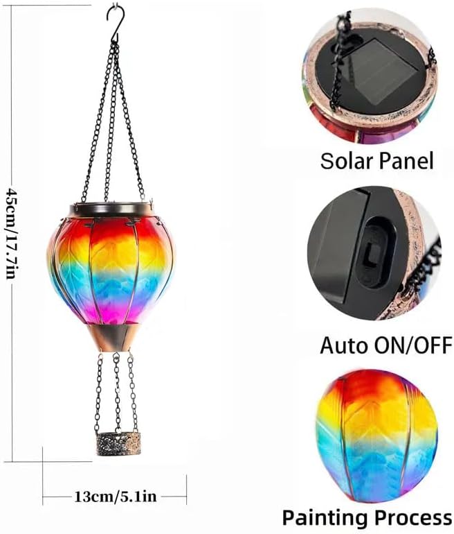 Hot Air Balloon Solar Light Simulated Flame Effect Waterproof Flickering Flame Chandelier for Garden
