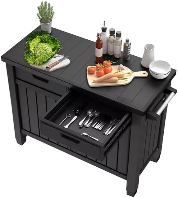BBQ Outdoor Grill Table, Buffet, Entertainment and Storage Cabinet w/Drawers, Graphite Gray