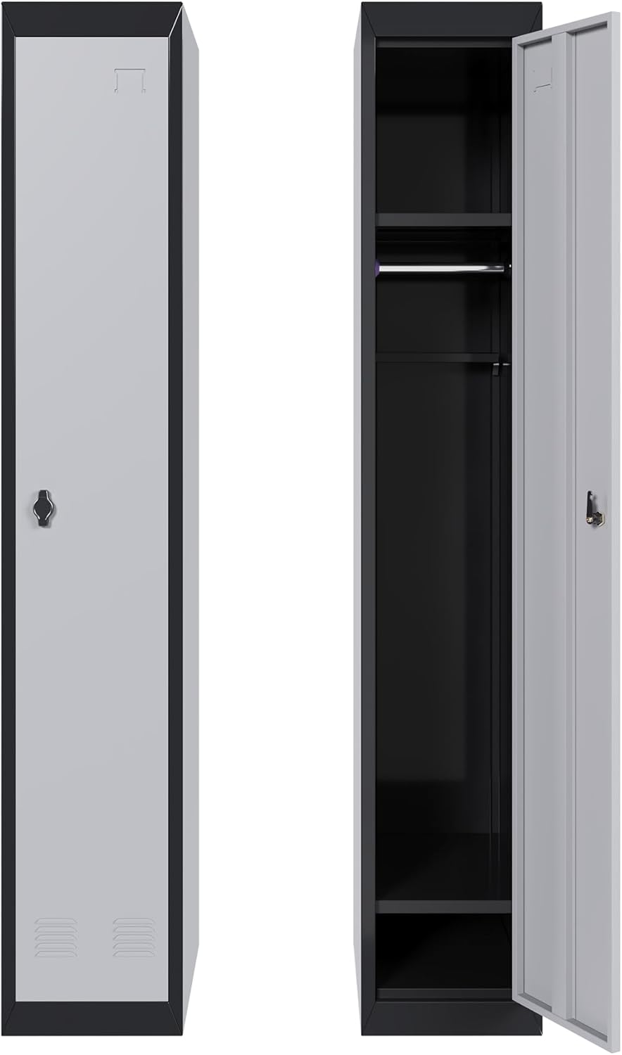 GAOMON Metal Locker, Metal Storage Locker with Shelves and Doors, Perfect for Employees and Students, Ideal for Offices, Schools, Gyms, Homes, and Garages, Assembly Required, Grey & Black