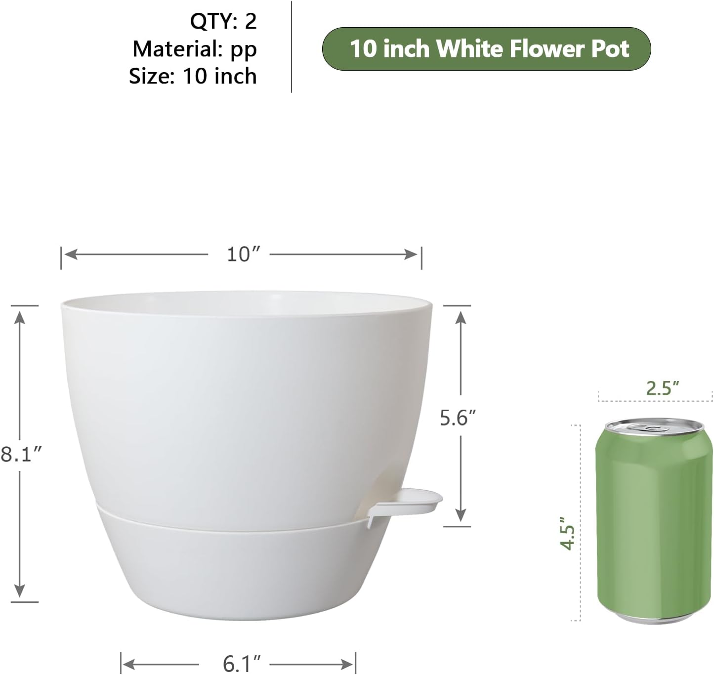 10 inch Self Watering Pots, 2 Pack Plastic Planters with Mesh Drainage Holes for Garden Plants and Flower, Plants Pots with Deep Reservoir for Indoor Outdoor Plants, White