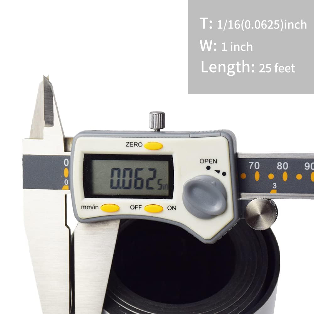 DOBTIM Neoprene Rubber Strips Self Adhesive 1/16 (.062)" Thick X 1" Wide X 25'Long, Solid Rubber Sheets, Rolls & Strips for Gaskets DIY, Bumpers, Abrasion