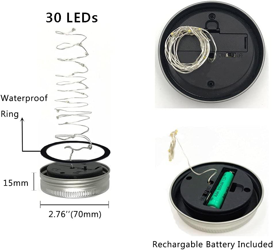 Decorman Solar Mason Jar Lights, 10 Pack 30 LED Fairy Star Firefly String Lids Lights with 10 Hangers for Patio Yard Garden Party Wedding Christmas Decoration(Jars Not Included) (10 Pack, Cool White)