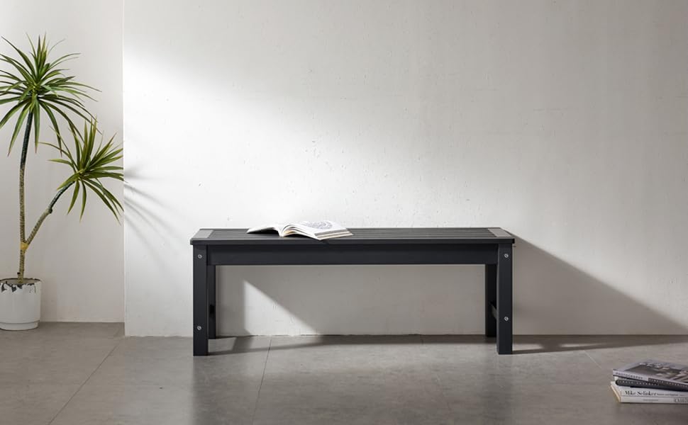 Psilvam Knight Bench Set of 2, Two Person Outdoor Poly Lumber Patio Backless Bench, Weatherproof Garden Bench That Never Rot and Fade, Suit for Church, School, Garden, Porch and Park (Black)