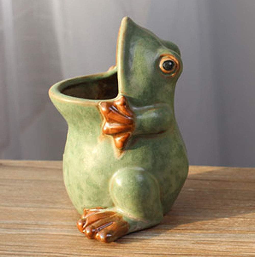 Ceramic Frog Shaped Plant Pot Bonsai Flower Pot ucculent Planter Multipurpose Pot Garden Outdoor Decor Outdoor Planter Plants Patio Balcony Yard Lawn Ornament Gifts for Women(4.3")