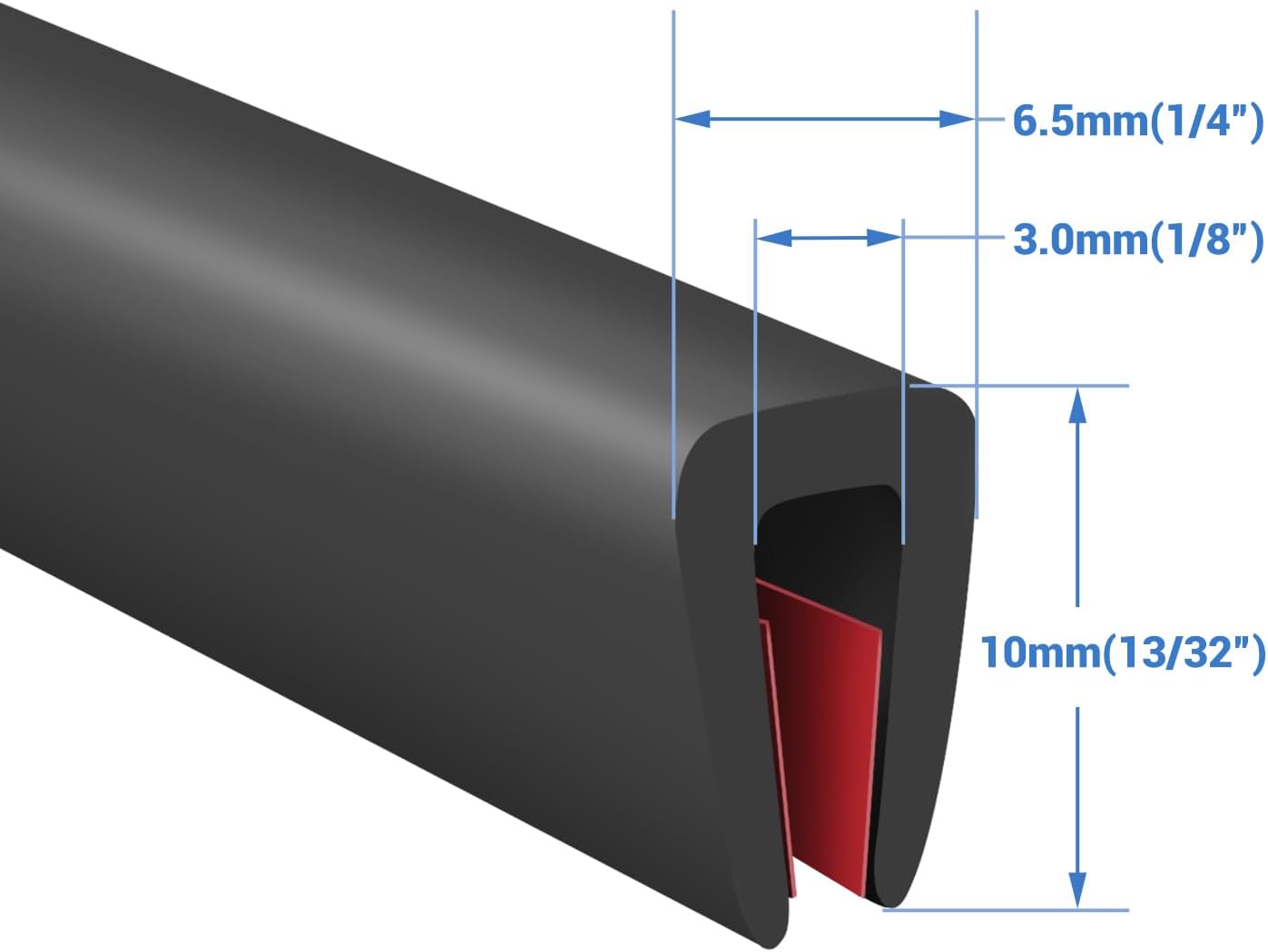 Rubber Edge Trim, Self-Adhesive U Channel Rubber Edge Trim, U Shaped Edge Protector for Mirror and Glasses, EPDM Material, Slot Width 1/8"(3.2mm), Length 10 Ft, Black