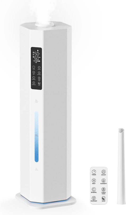 Humidifiers for Bedroom - GloryAir 2.38Gal/9L Top Fill Cool Mist Humidifier for Large Room 500ft² 120H Last with Auto Mode 7-Color Light Humidistat Aroma Box Quiet Humidifiers for Plants Baby & Adults