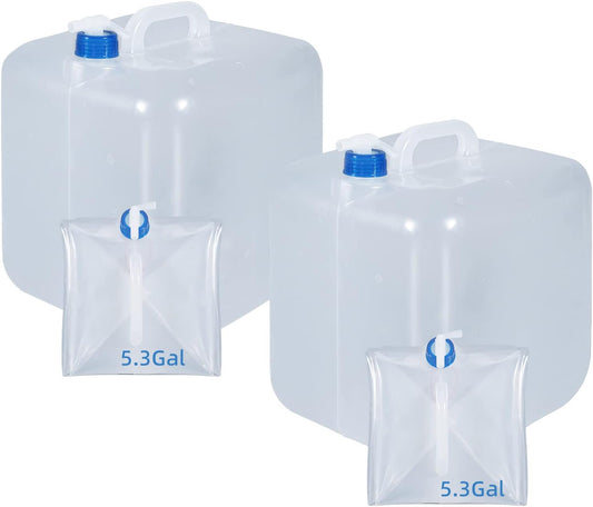 2 Pack Collapsible Water Container with Spigot, Foldable Cube Water Jugs Portable Water Storage for Outdoors Camping Hiking Disaster Preparedness & Survival Gear 1.4/2.6/4/5.3 Gallon