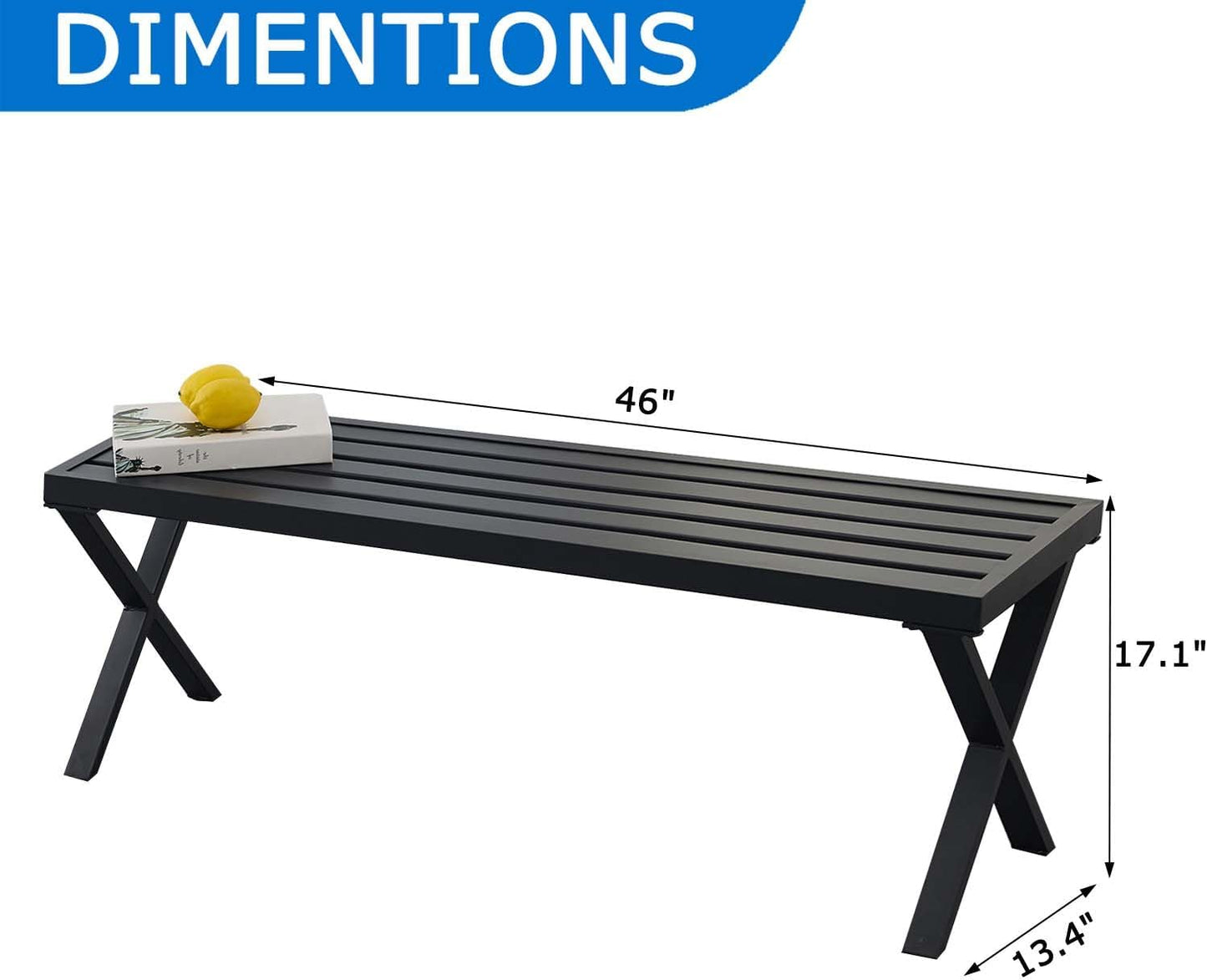 Backless Outdoor Bench Set of 2, Metal Patio Bench, Garden Bench for Front Porch, Backyard and Deck, Black