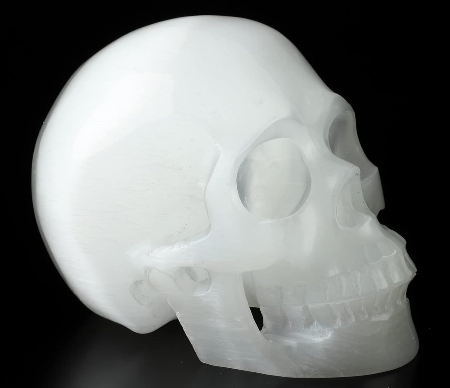 Skullis 5.0" Selenite Hand Carved Crystal Skull, Super Realistic, Crystal Healing, Hand Carved Gemstone Fine Art Sculpture, Reiki Healing Stone Statue.2021 Z8