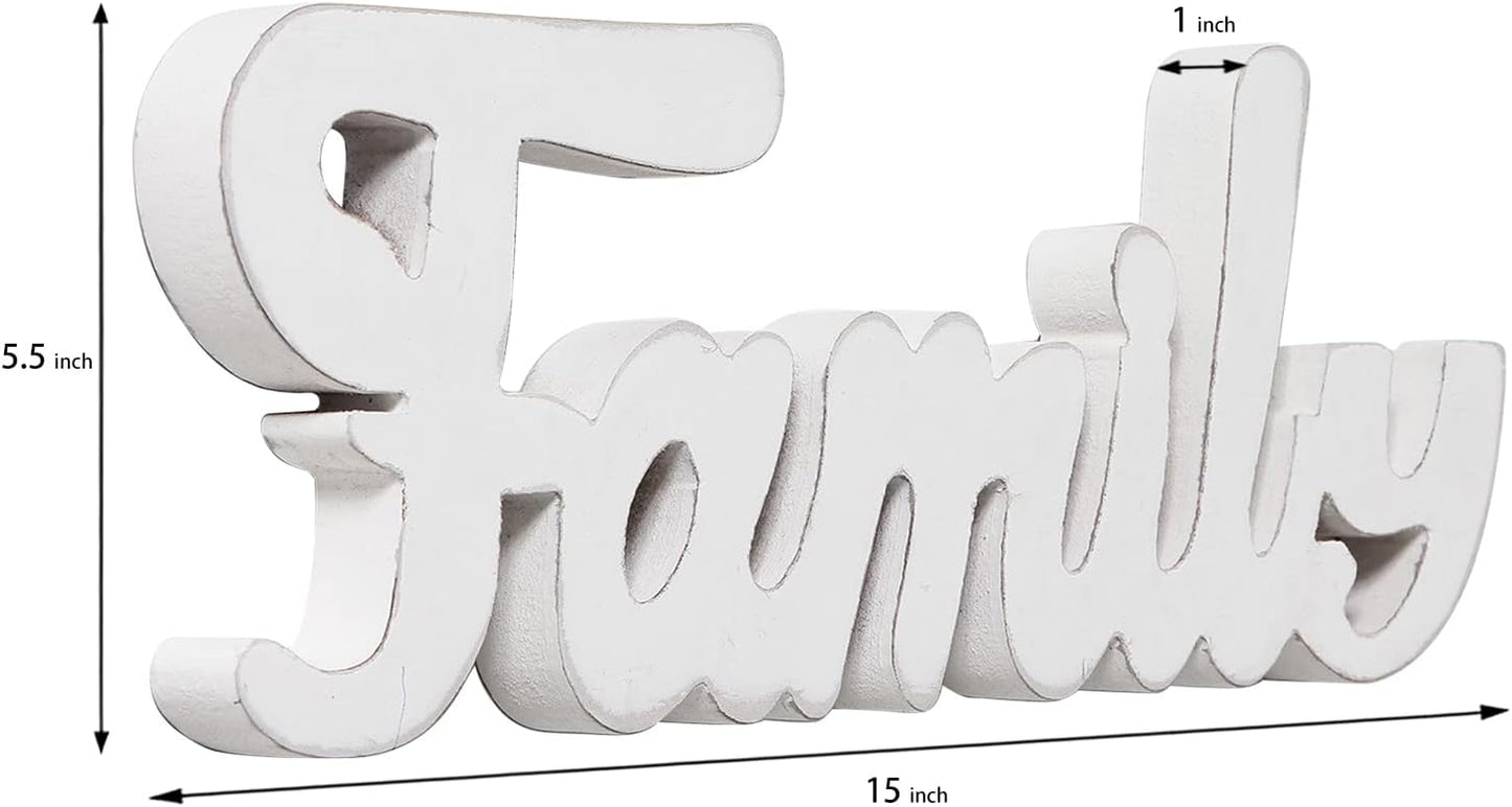 Rustic Wooden Family Signs for Home Decor Wall 15", Farmhouse Distressed White Christmas Tabletop Decor Signs, Fireplace Mantle decor, Thanksgiving Family Wall Decor for Living Room