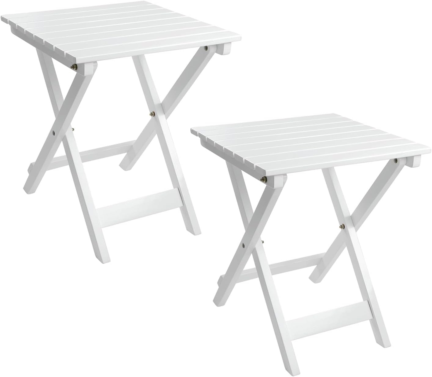 Outdoor Patio Side Table Set of 2 Small Wood End Square Table Folding Coffee Furniture for Living Room, Bedroom, Plant Stand, Camping Portable White