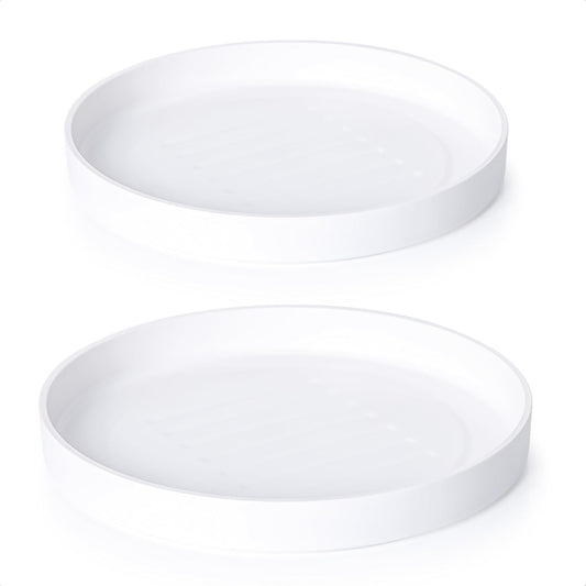 Phoenix Vine 12 Inch Plastic Plant Saucer Water Drip Tray, Heavy Sturdy Round Plant Drainage Tray for Indoors Outdoor, Set of 2, Matte White, 21-TY-12W-2