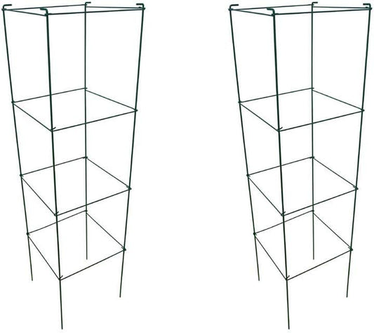 Green Square Folding Tomato Cage Plant Support Stake Tower 12 inch by 46 inch, Pack of 2 Sets
