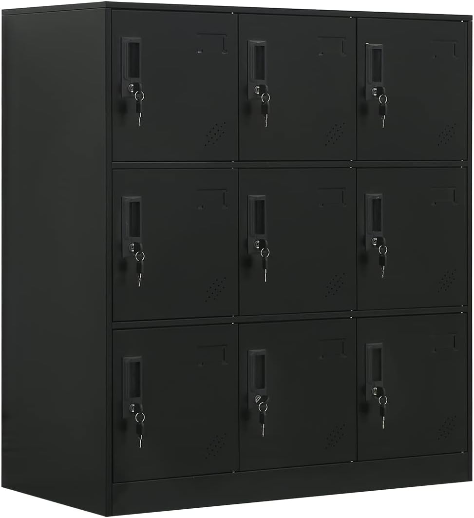 9 Door Metal Storage Locker Cabinet for Office, Home, Gym, School, Steel Cabinet to Storage File, Toys, Shoes and Sports Equipment, Locker Organizer for Gym Office Bedroom (9 Door, Black)