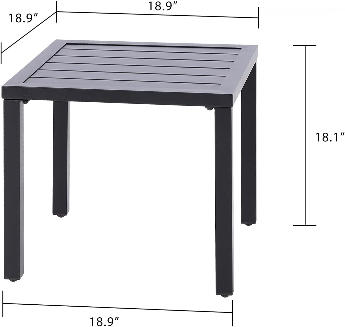 PHI VILLA Indoor Outdoor Small Metal Square Side/End Table, Patio Coffee Bistro Table, Black