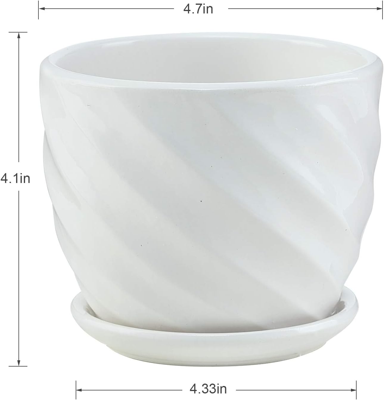 Plant Pots - 4.7 Inch Cylinder Ceramic Planters with Connected Saucer, Pots for Succuelnt and Little Snake Plants, Set of 4, White