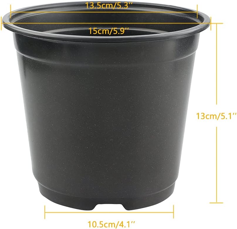 KINGLAKE 50 Pcs 6" Plastic Plants Nursery Seedlings Pots Flower Plant Container Seed Starting Pots Matte Black