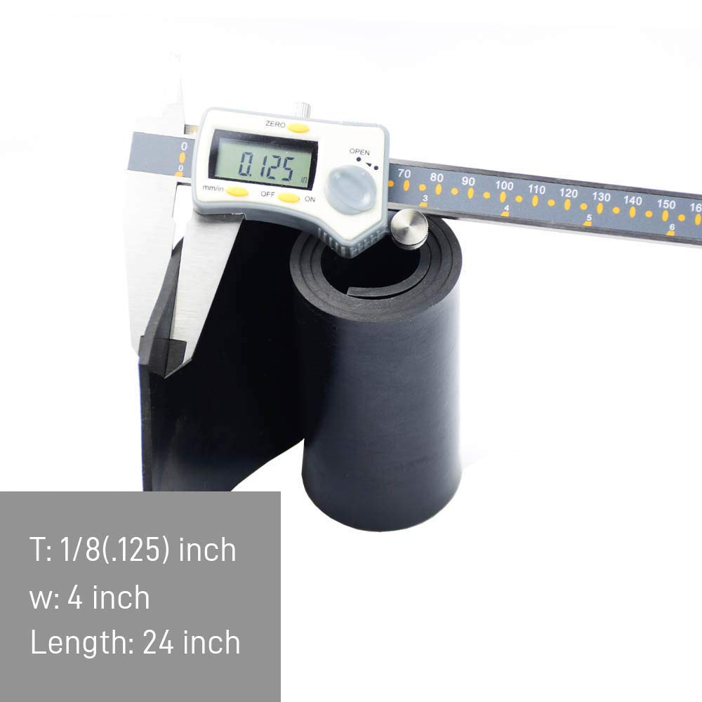 DOBTIM Neoprene Rubber Strips Rolls 1/8 (.125)" Thick X 4" Wide X 24'' Long, Solid Rubber Sheet Use for Gaskets DIY Material, Supports, Leveling, Sealing, Bumpers, Protection, Abrasion, Black