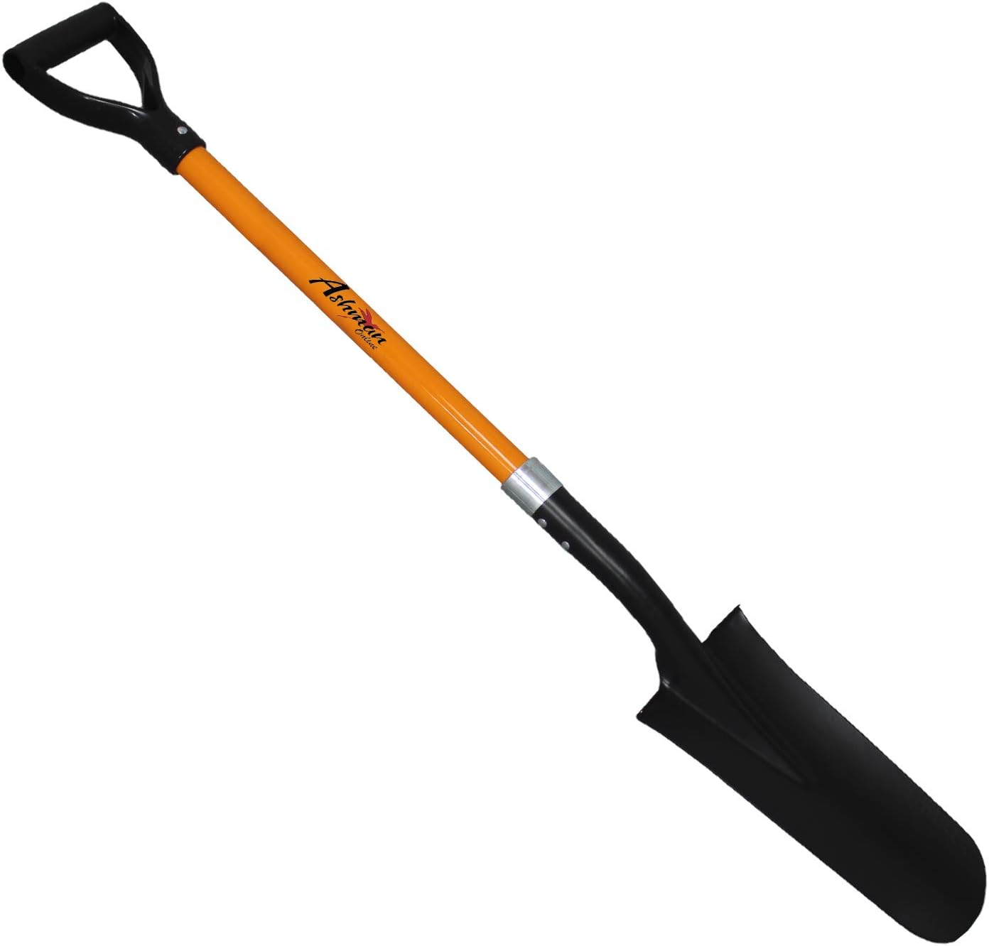 Ashman Drain Spade Shovel (2 Pack) - 48 Inches Long Handle Spade with D Handle Grip - Durable Handle with a Thick Metal Blade - Multipurpose Premium Quality Orange Shovel.
