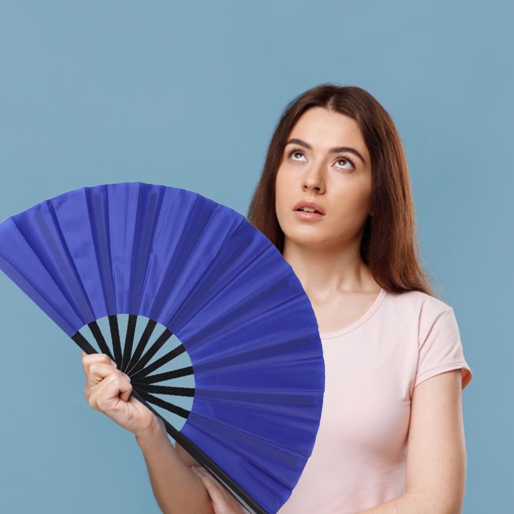 4 Pack Large Folding Hand Fan, Plastic Hand Held Folding Fans Chinese Kung Fu Hand Fan Decorative Folding Fans for Dance, Performance, Festival or Home Decorations(Black, Red, Blue, Pink)