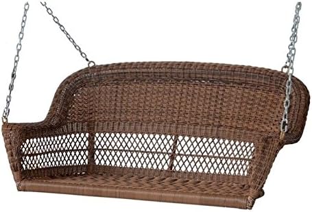 Pemberly Row Resin Wicker Porch Swing in Honey