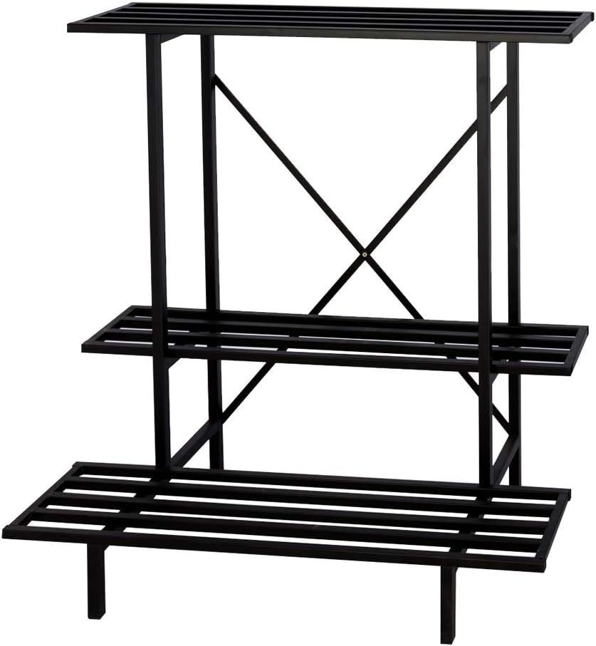 Zhongma 3 Tier Plant Stand Space-Saving Heavy Duty Plant Holder for Balcony, Home, Garden ,Metal Sturdy Plant Stand for Indoor and Outdoor