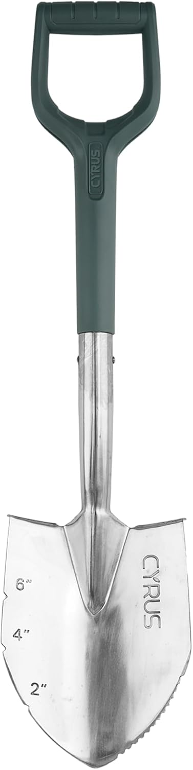 CYRUS Garden Shovel for Digging, 28 Inches in Total Length, Mini D-Shape Heavy Duty Shovel with Serrated Edges, Suitable for Garden, Lawn and Outdoor Camping