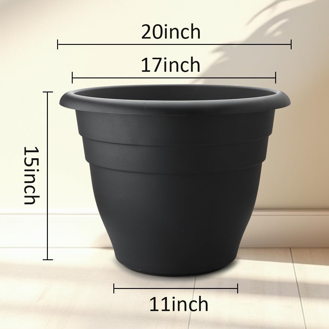 3-Pack 20 Inch Large Plastic Plant Pots for Outdoor, Heavy Duty Extra Large Deep Garden Planter with Drainage Holes, Sturdy Textured Black Flower Pot for Trees, Shrubs, Patio, Lawn