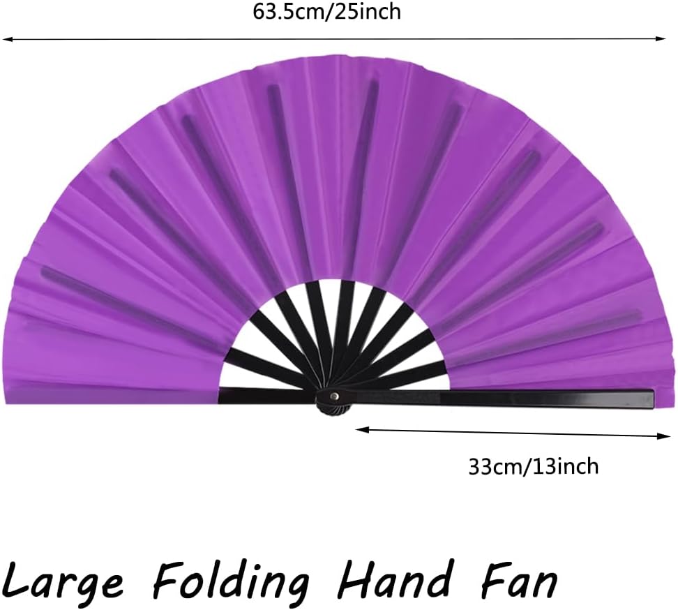 4 Pack Large Folding Hand Fan for Line Dance & Popping, Large Clap Rave Fan Chinese Kung Fu Hand Fan Decorative Folding Fans for Dancing Boots on The Ground(Purple)