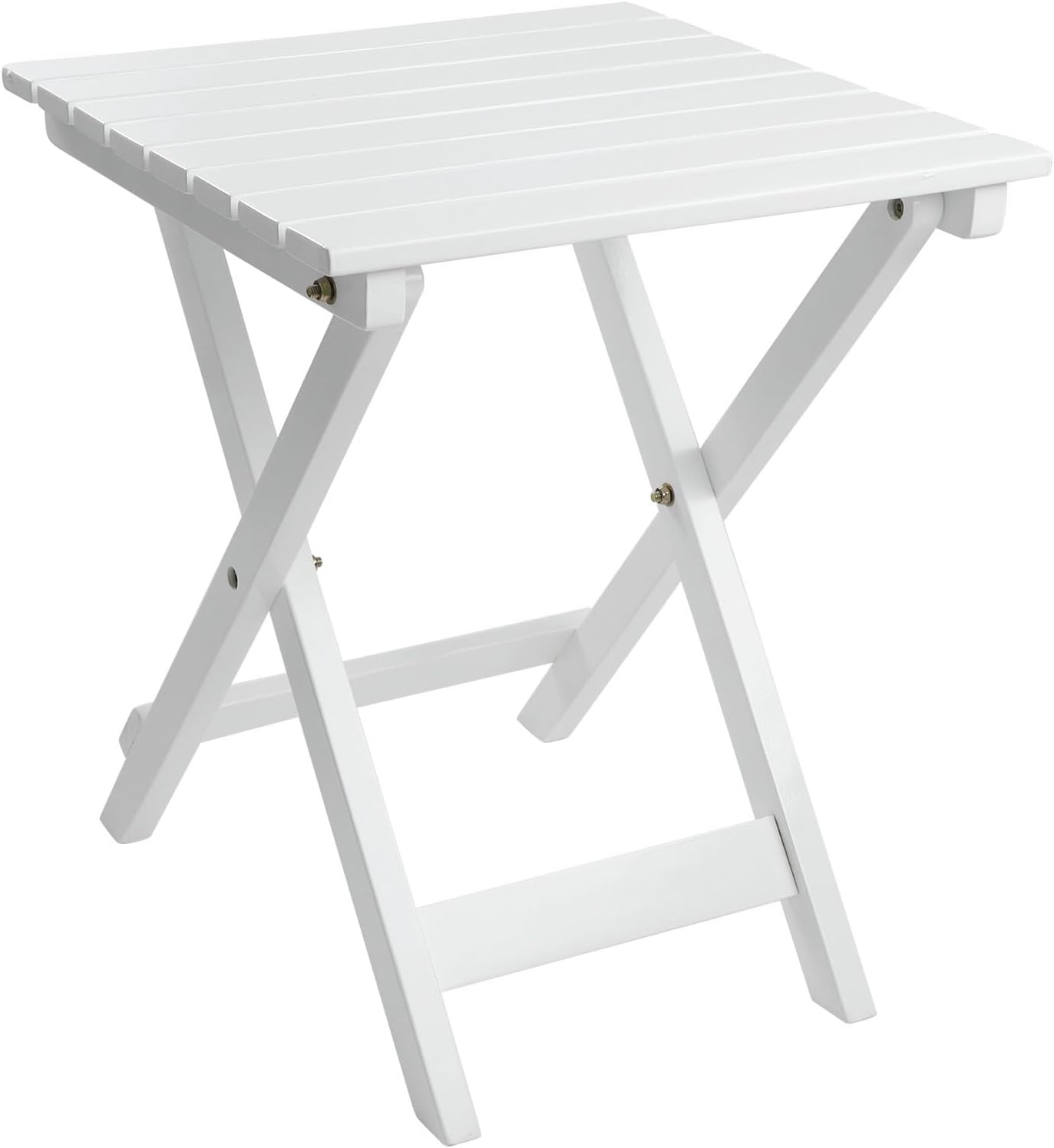 Outdoor Patio Side Table Small Wood End Square Table Folding Coffee Furniture for Living Room, Bedroom, Plant Stand, Camping Portable White