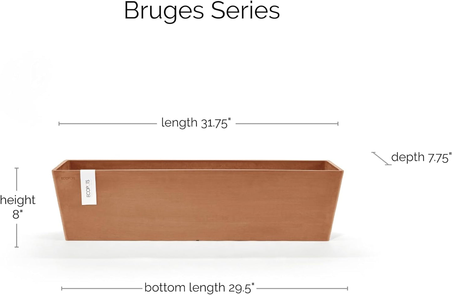 Ecopots Bruges Durable Modern Rectangular Indoor/Outdoor Recycled-Based Composite Flower Pot Planter, Terracotta Color, 31.5"