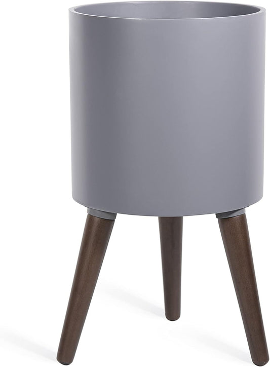 D'vine Dev 10 Inch Planter Pot with Stand, Mid-Century Tall Plant Pot with Legs for Indoor Plants, Medium, Grey, 88-O-B-3
