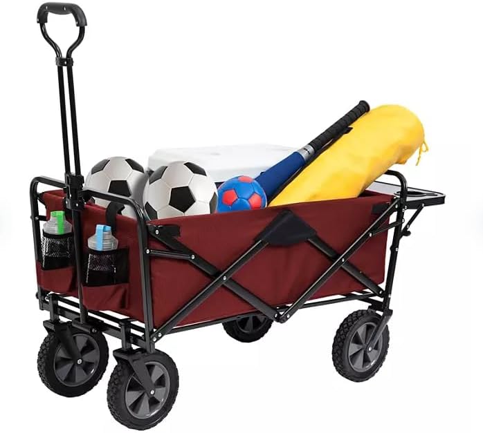 Heavy Duty Steel Frame Collapsible Folding Wagon with Table,150 Pound Capacity Outdoor Camping Garden Utility Wagon Yard Cart (Red, 1PACK)