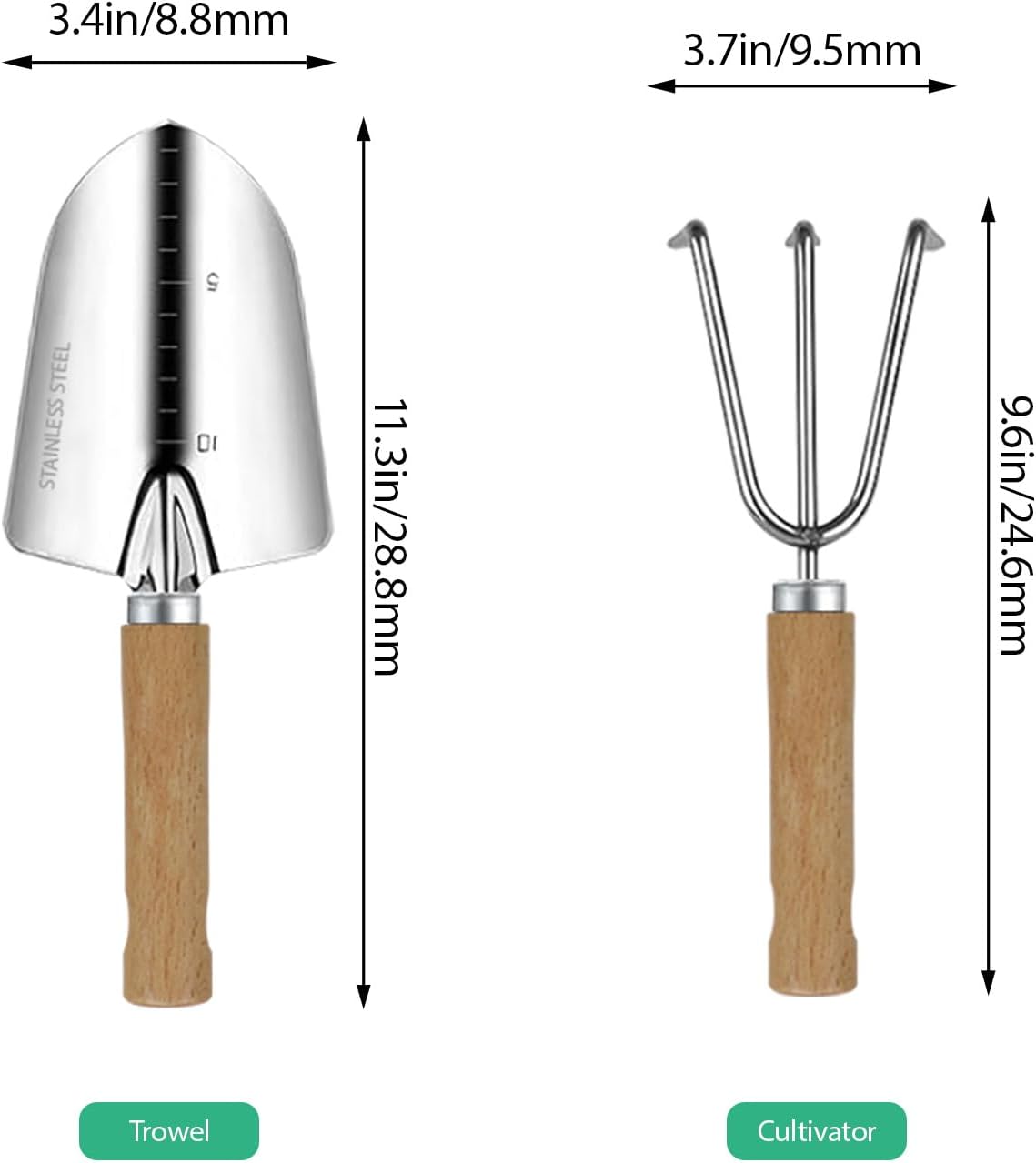 LeMotech Garden Tool Set, 2Pcs Gardening Hand Tools, Stainless Steel Trowel and Cultivator with Handle, Outdoor Gardening Kit for Women Men