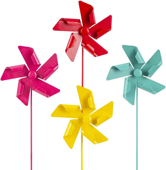 DREAMYSOUL 4 Packs Classic Outdoor Wind Spinners, Small Pinwheel Decorative Garden Stakes, Metal Wind Spinner for Yard and Garden Decor