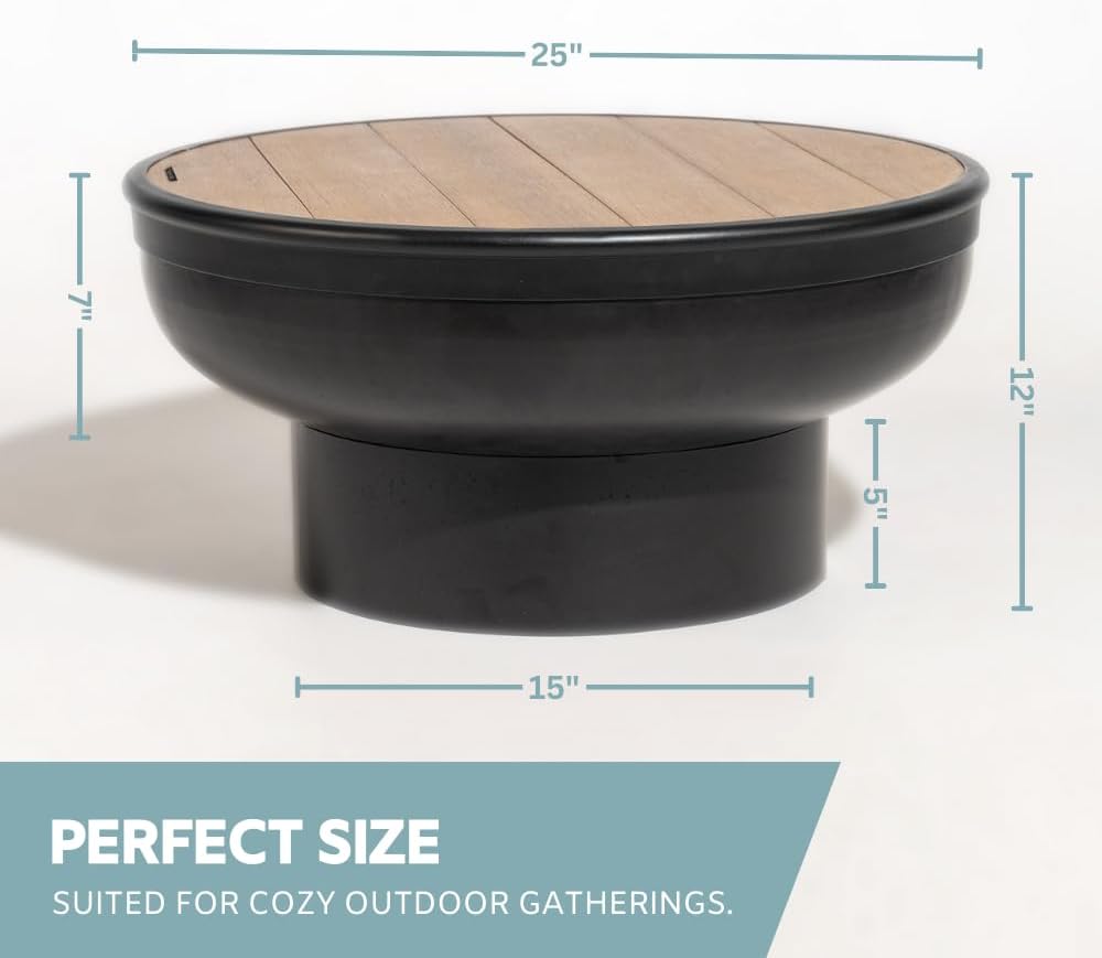 Iron Fire Pit Table with Lid, Extra Thick and Heavy Duty Fire Bowl, Deep Round Firepit for Outdoor Bonfire Gatherings, Wood Burning Firepits for Outside Patio, Modern Outdoor Fire Pits