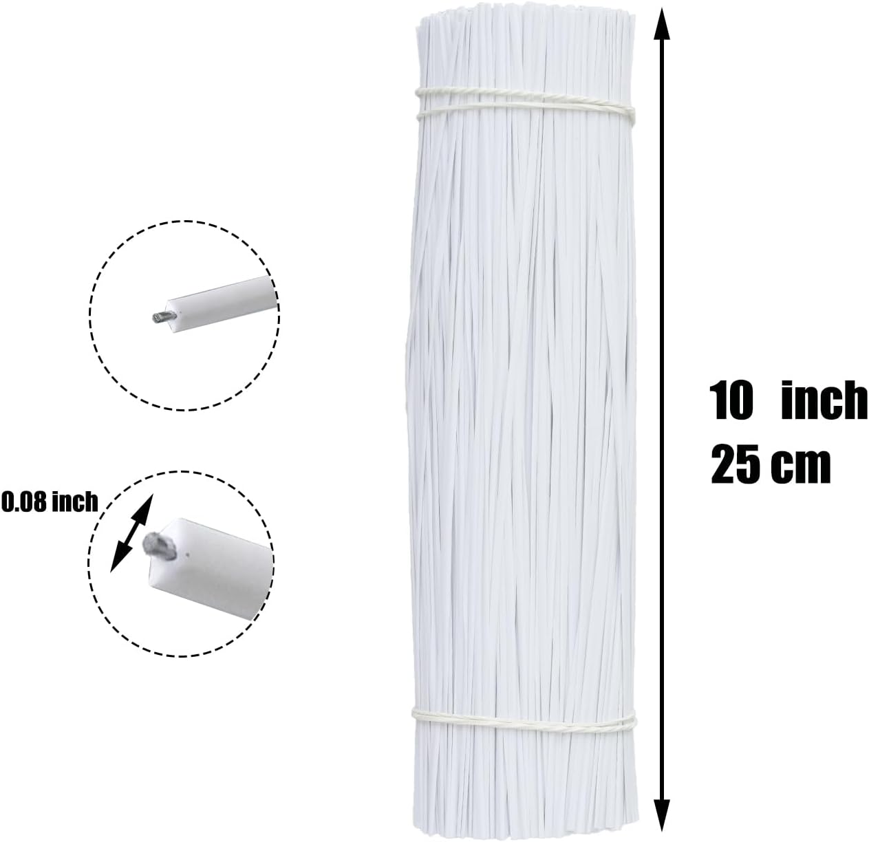 1000 pcs 10 inch White Cable Twist Ties Plastic Twist Ties with Rugged Metal Innercores Reusable Fastening Cable Cord Wire Ties
