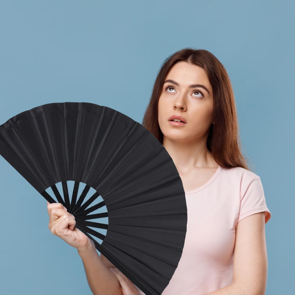 4 Pack Large Folding Hand Fan, Plastic Hand Held Folding Fans Chinese Kung Fu Hand Fan Decorative Folding Fans for Dance, Performance, Festival or Home Decorations(Black)