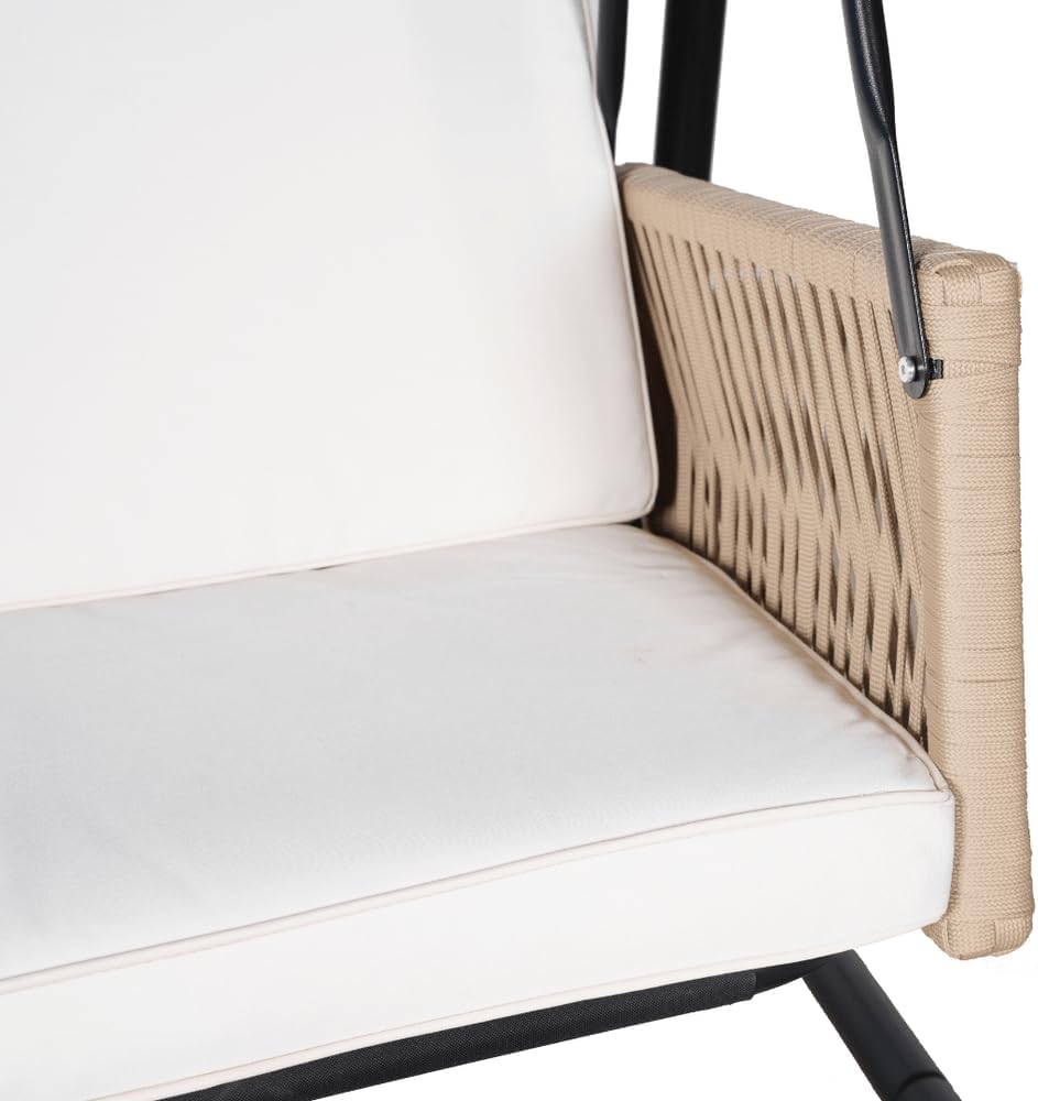 East Green Parker Patio Swing with Canopy - Covered 3 Person Free Standing Porch Swing with Cushions for Backyards, Gardens, and Lawns