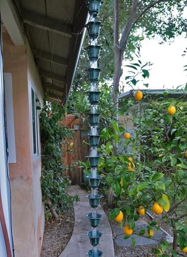 Nutshell Stores Flower Cups Rain Chain - Patina - 8 Feet