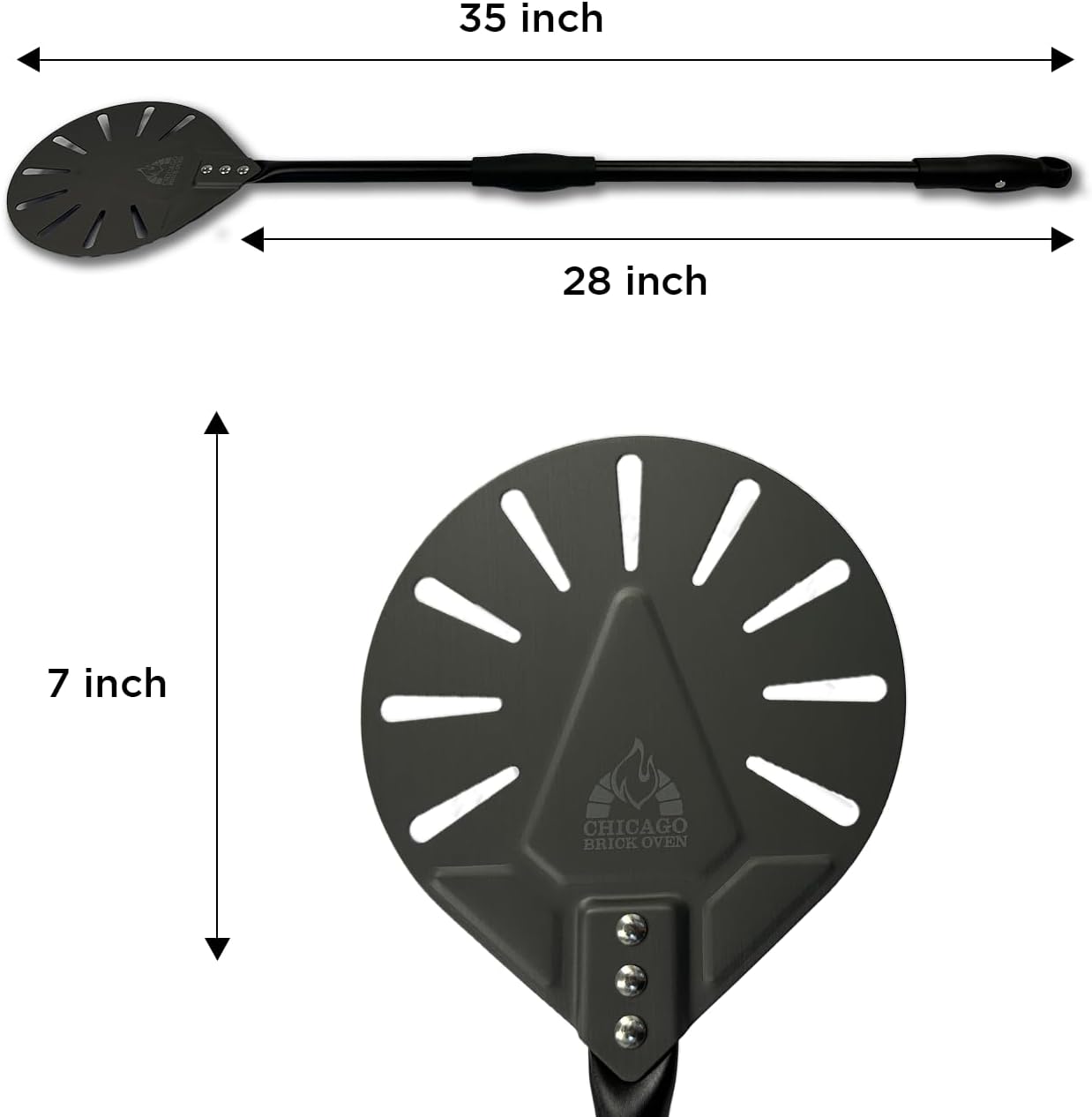 Turning Perforated Pizza Peel - 7" Diameter - 35" Overall Length - Premium Pizza Peel, Pizza Steel, 12 Inch for Professional and Home Use