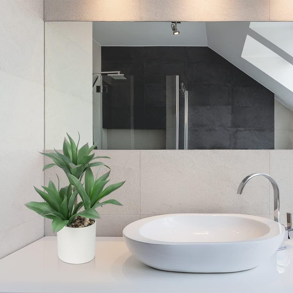 Hollyone Large Artificial Agave Plants Fake Three-Head Agave Succulent Plant Potted 15" Faux Plant in White Pot Succulents Aloe Plant Indoor for Desk Modern Home Decor