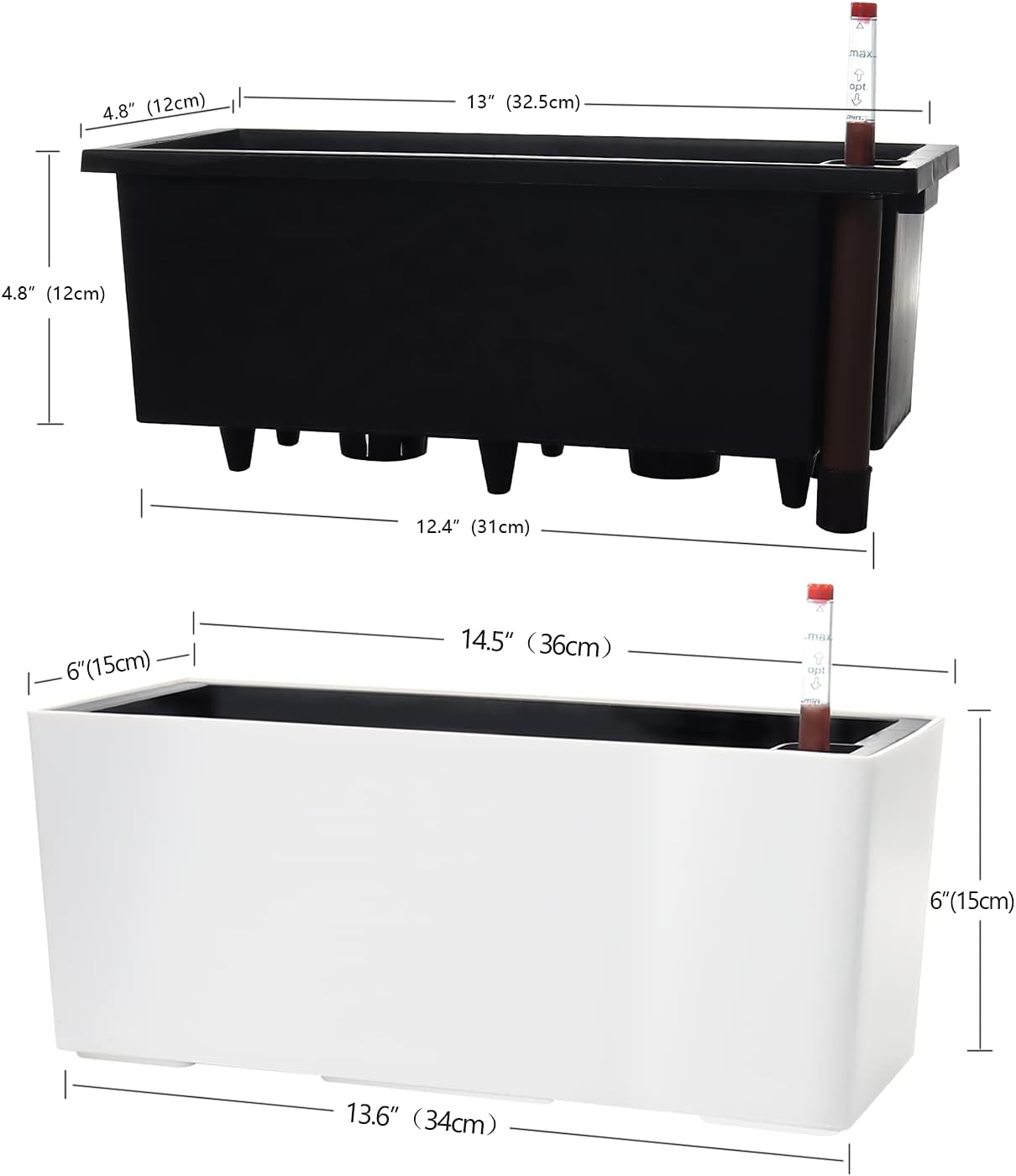 SAROSORA 14" Rectangle Self Watering Planter with Water Level Indicators for Plants & Flower Home Garden Outdoor Indoor Succulent | Herb pots | Window Box (1, White)