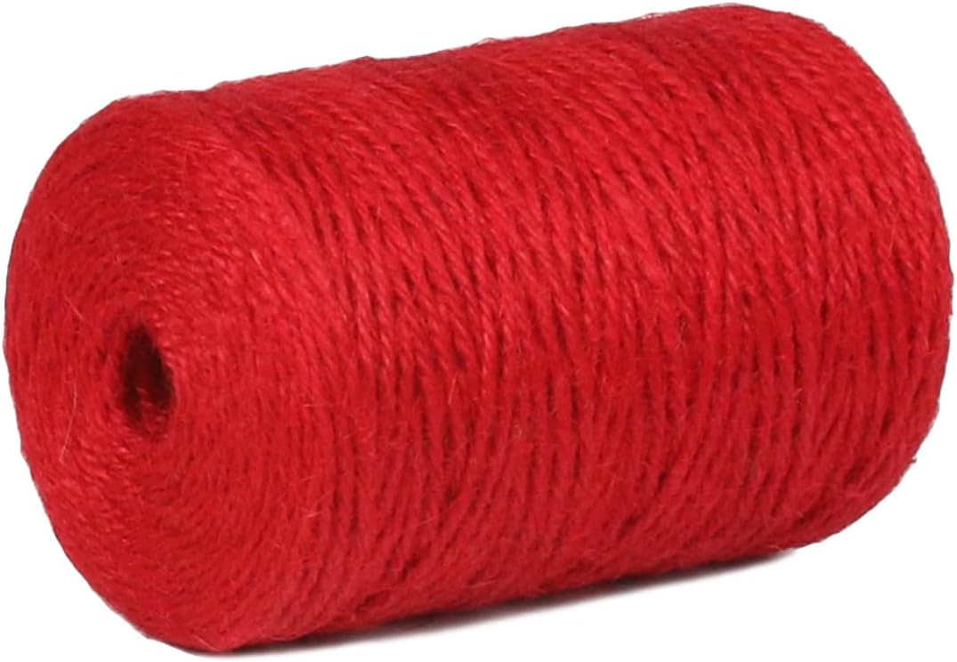 PerkHomy Natural Jute Twine 600 Feet Long Colored Twine Rope for Crafts Gift Wrapping Packing Gardening and Wedding Decor (Red)