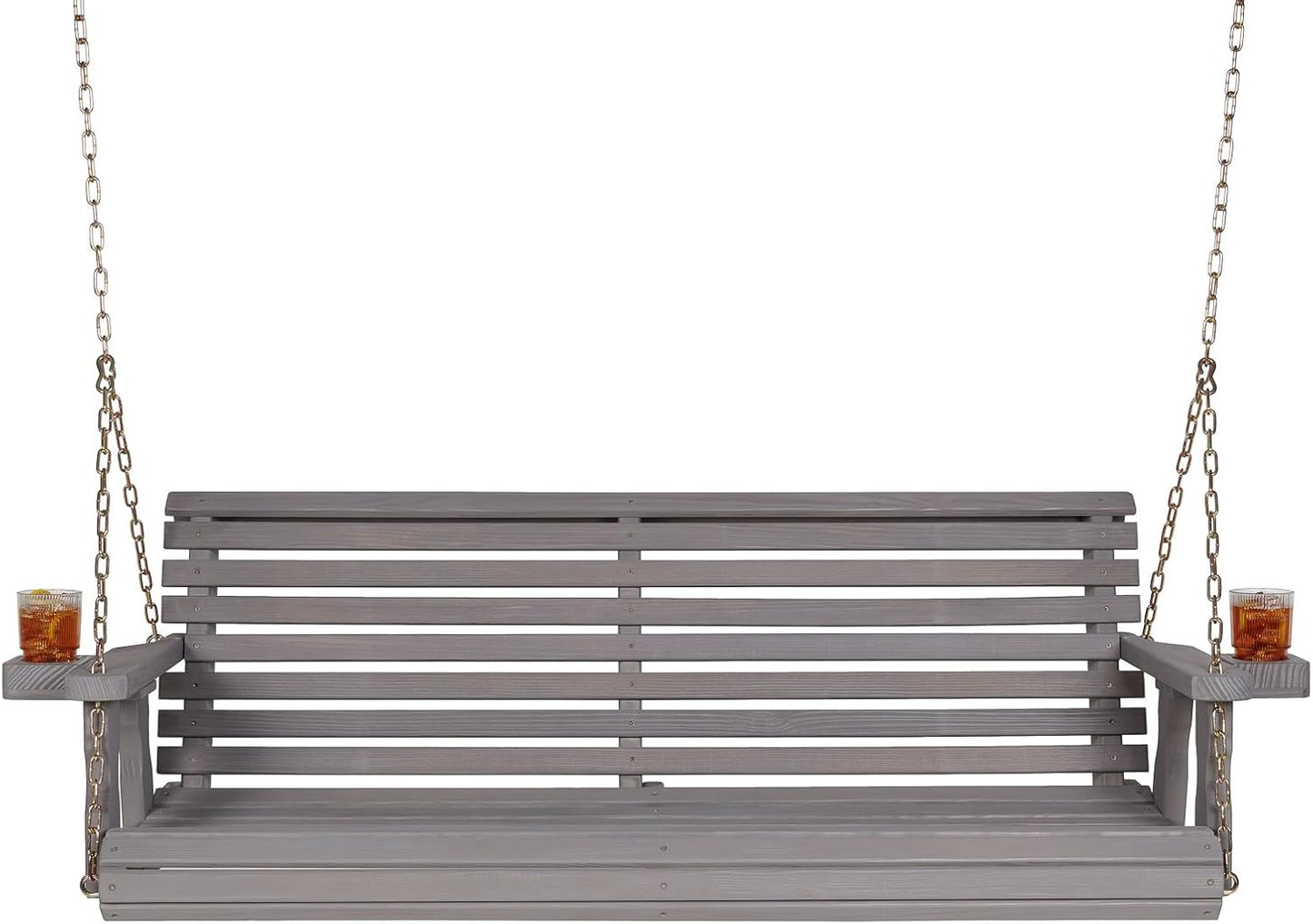 Amish Casual 5 Foot Roll Back Porch Swing with Cup Holders in Semi-Solid Grey Stain - Amish Made in The USA from Treated Pine Heavy Duty 700 Lb. Weight Capacity