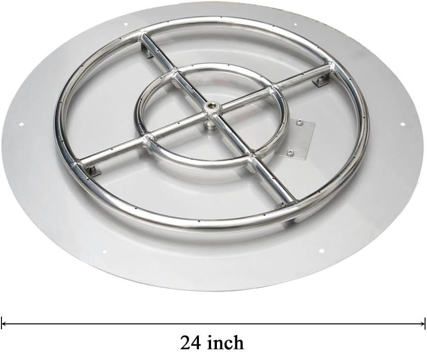 Stanbroil Stainless Steel 24" Round Flat Fire Pit Burner Pan w/18 Fire Ring Installed, BTU 147,000 Max