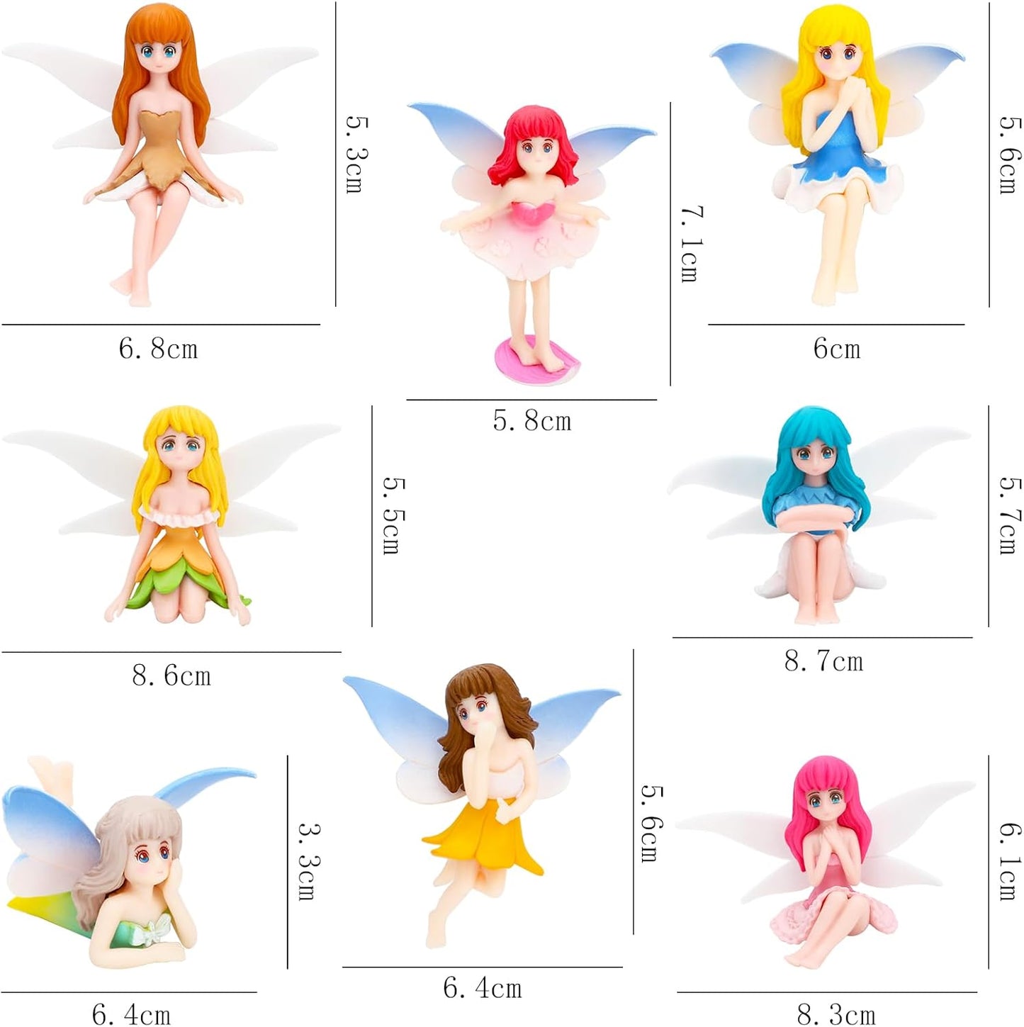 ONEST 8 Pieces Miniature Fairy Garden Accessories Small Fairy Figurines Hand Painted Fairies Figures Girl Fly Wing Figurines for Car Decor Fairies Garden Flower Pot Birthday Cake Topper