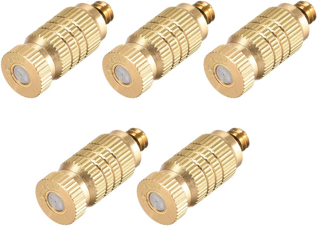 uxcell Brass Misting Nozzle - 3/16-inch Threaded 0.2mm Orifice Dia Fogging Spray Head for Outdoor Cooling System - 5 Pcs Golden