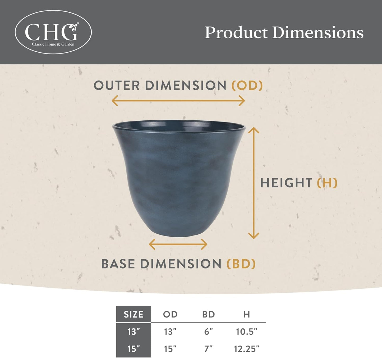Classic Home and Garden Honeysuckle Resin Planters - Lightweight Indoor & Outdoor Plant Pots - UV-Resistant Plastic Flower Pots - Pot Planters for Flowers & Herbs (13" Distressed Copper)