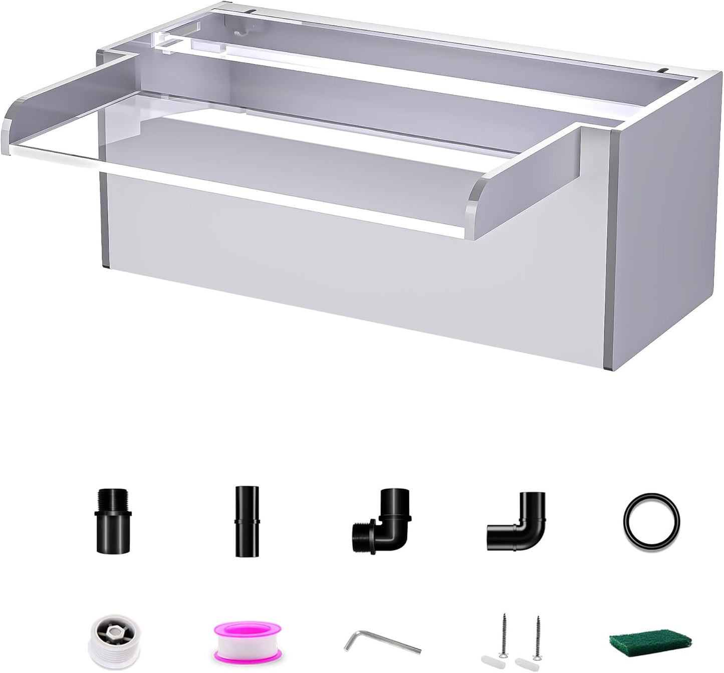 Pool Fountain, LONGRUNNEW Transparent Acrylic Pool Waterfall Spillway, 11.8 Inches Pool Water Feature for Garden Patio, Backyard Koi Pond Decor